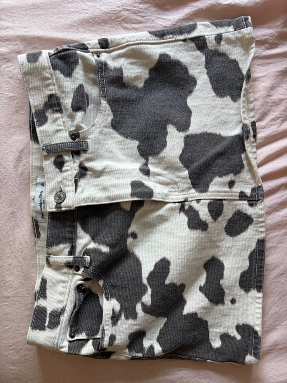 Abercrombie & Fitch Cow Print Denim Mini Skirt in White and Black